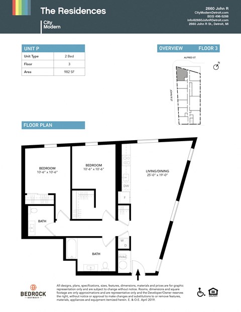 Floor plan for 2 beds, 2 baths, 982 sqft